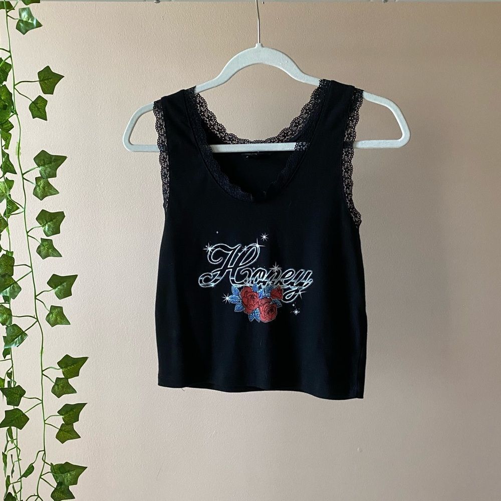 Urban Outfitters Honey Diamante Lace Edge Tank Top
